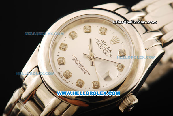 Rolex Datejust Automatic Movement ETA Coating Case with Silver Dial and Diamond Markers-Lady Model - Click Image to Close